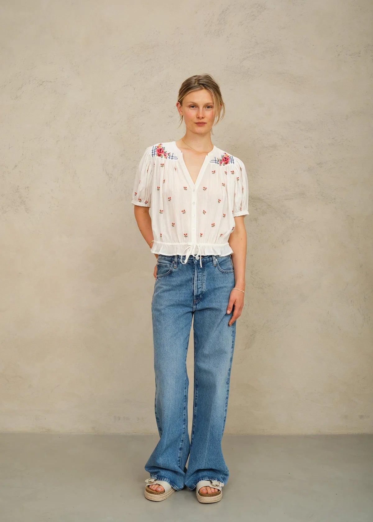 M.A.B.E. | Harlie Short Sleeve Top - Ecru/Multi