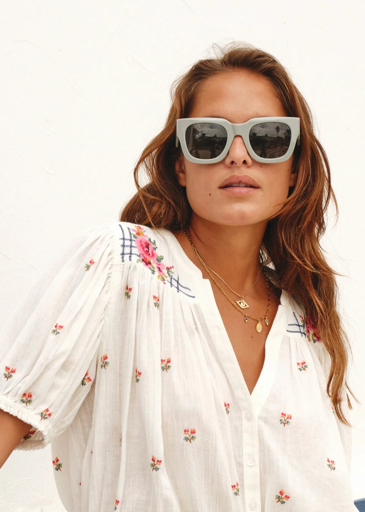 M.A.B.E. | Harlie Short Sleeve Top - Ecru/Multi