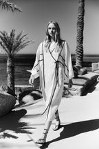 Greek Archaic Kori | Kimono Long Suzani Wrap White/Black