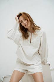 Aimee The Label | Jeanine3 blouse embroidery - sand