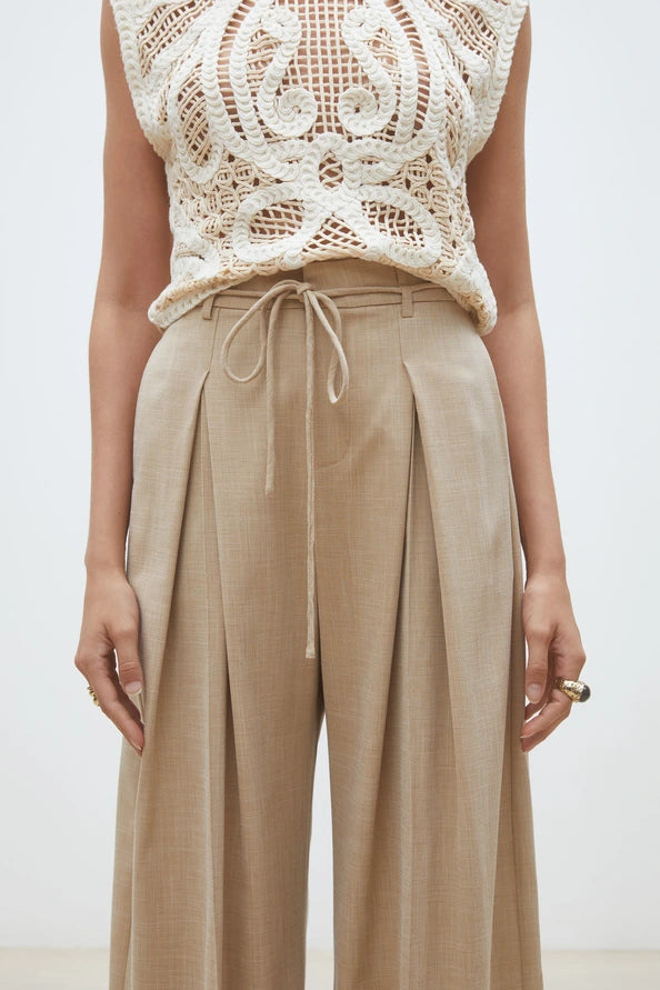 Suncoo Paris | Jeff Wide-Leg Darted Pants Beige