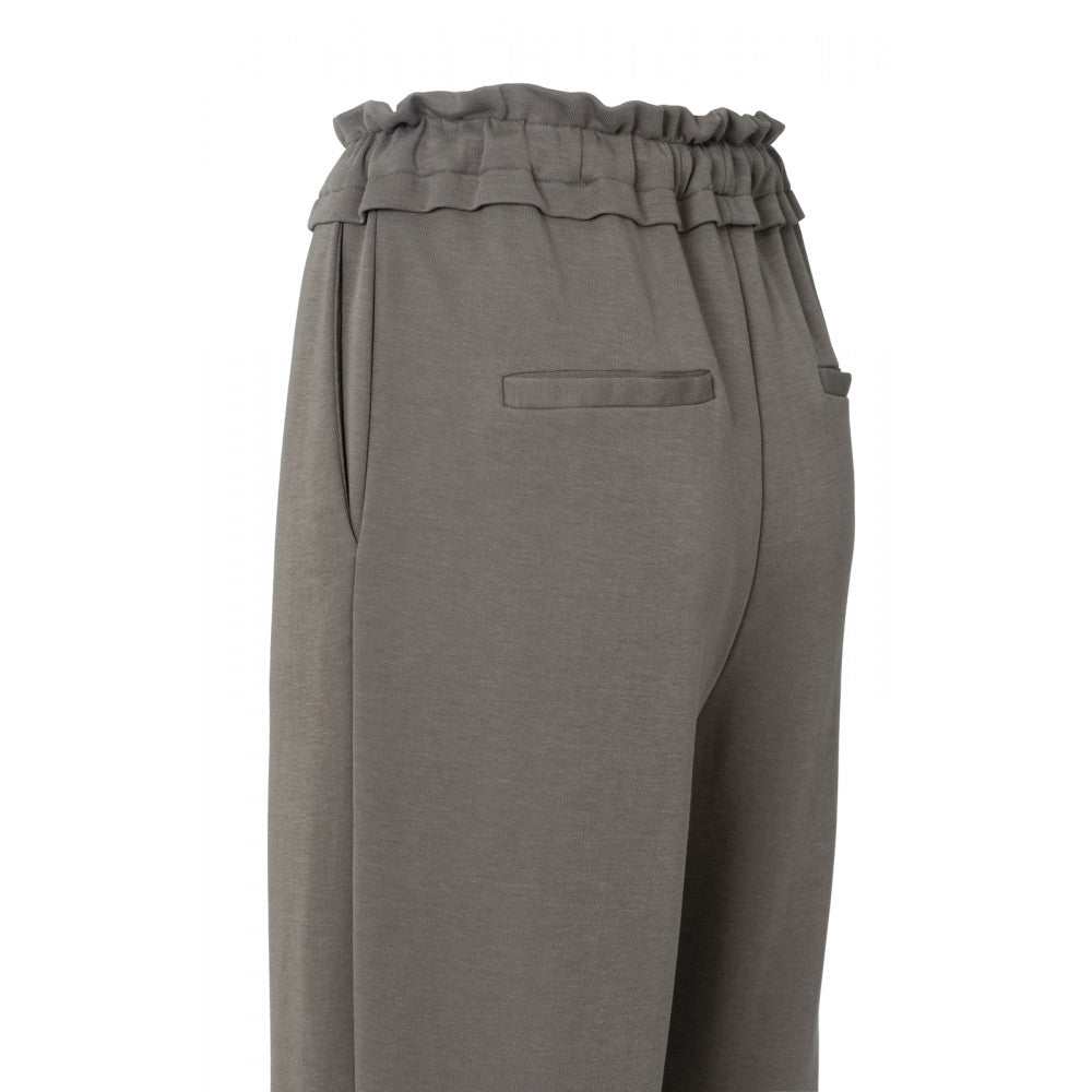 YAYA | Jersey trousers with ruffled waist and side pockets - falcon brown - 01-309066-306