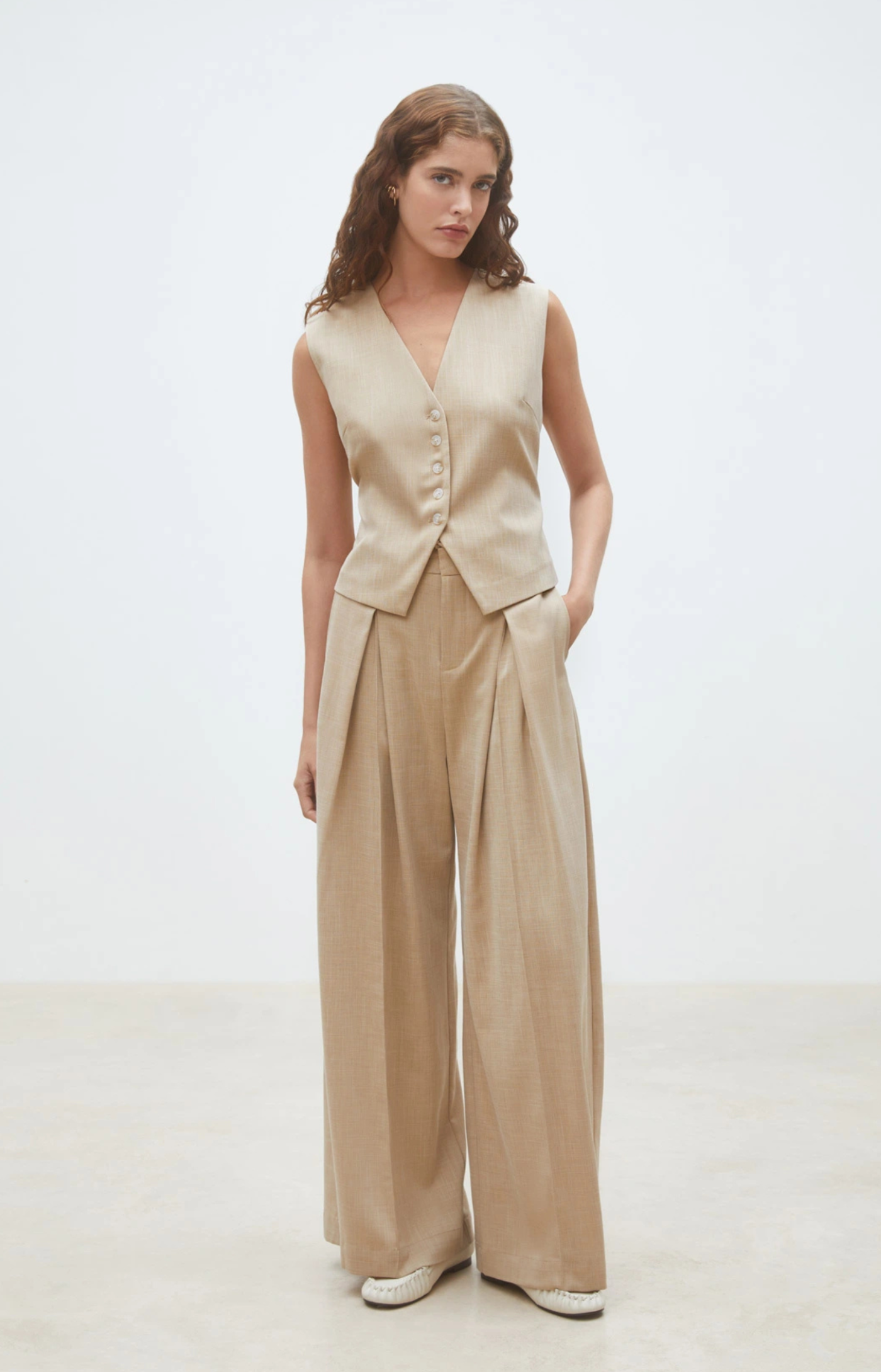 Suncoo Paris | Jeff Wide-Leg Darted Pants Beige