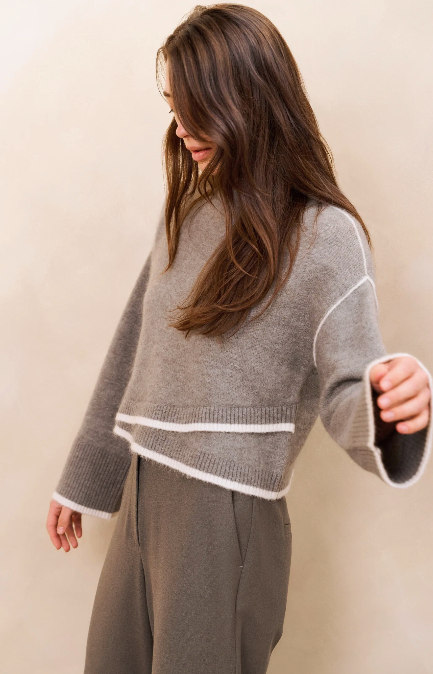 YAYA | Knitted Sweater Taupe Grey Melange