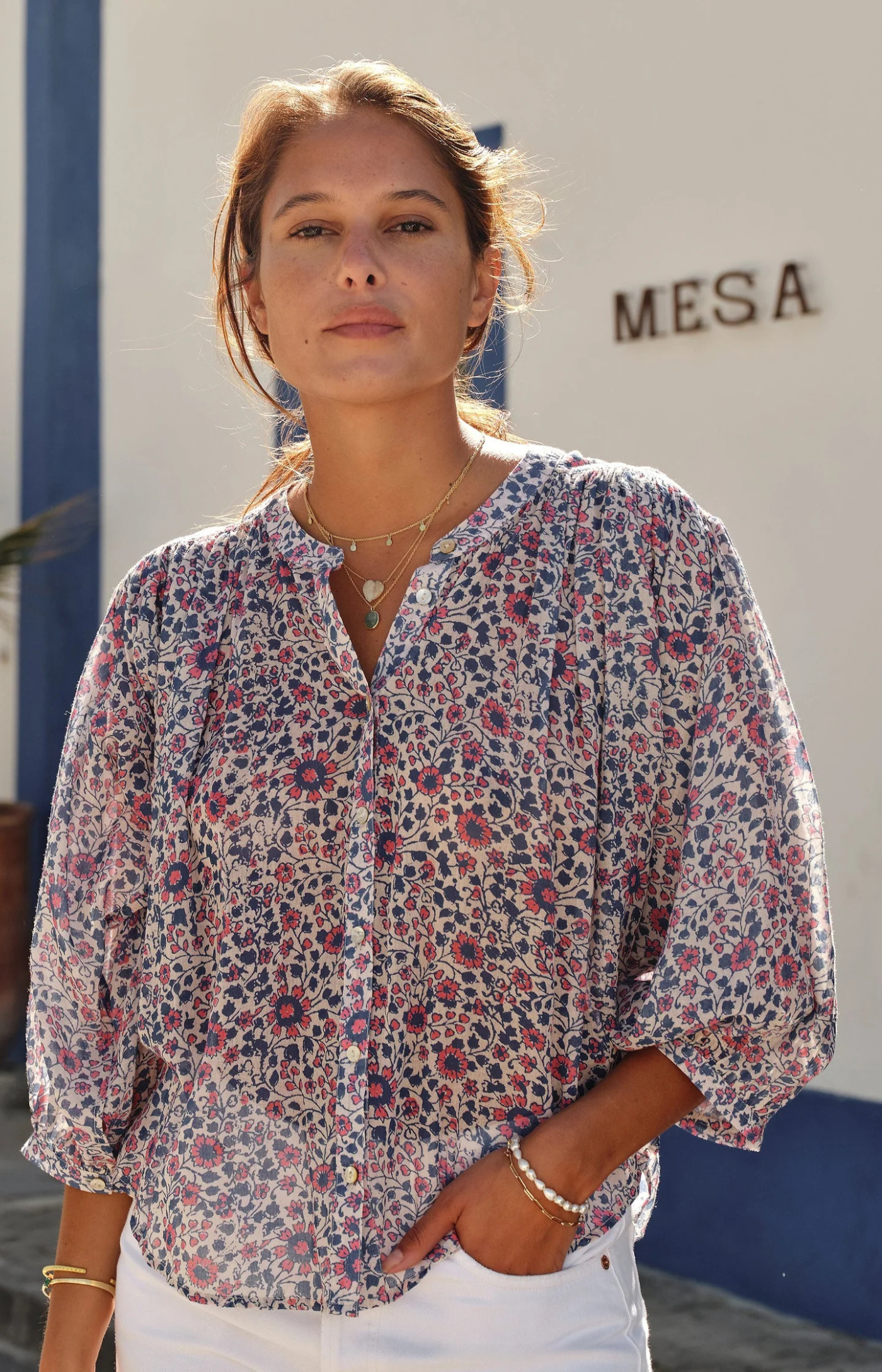 M.A.B.E | Della Print Top Blue/Pink