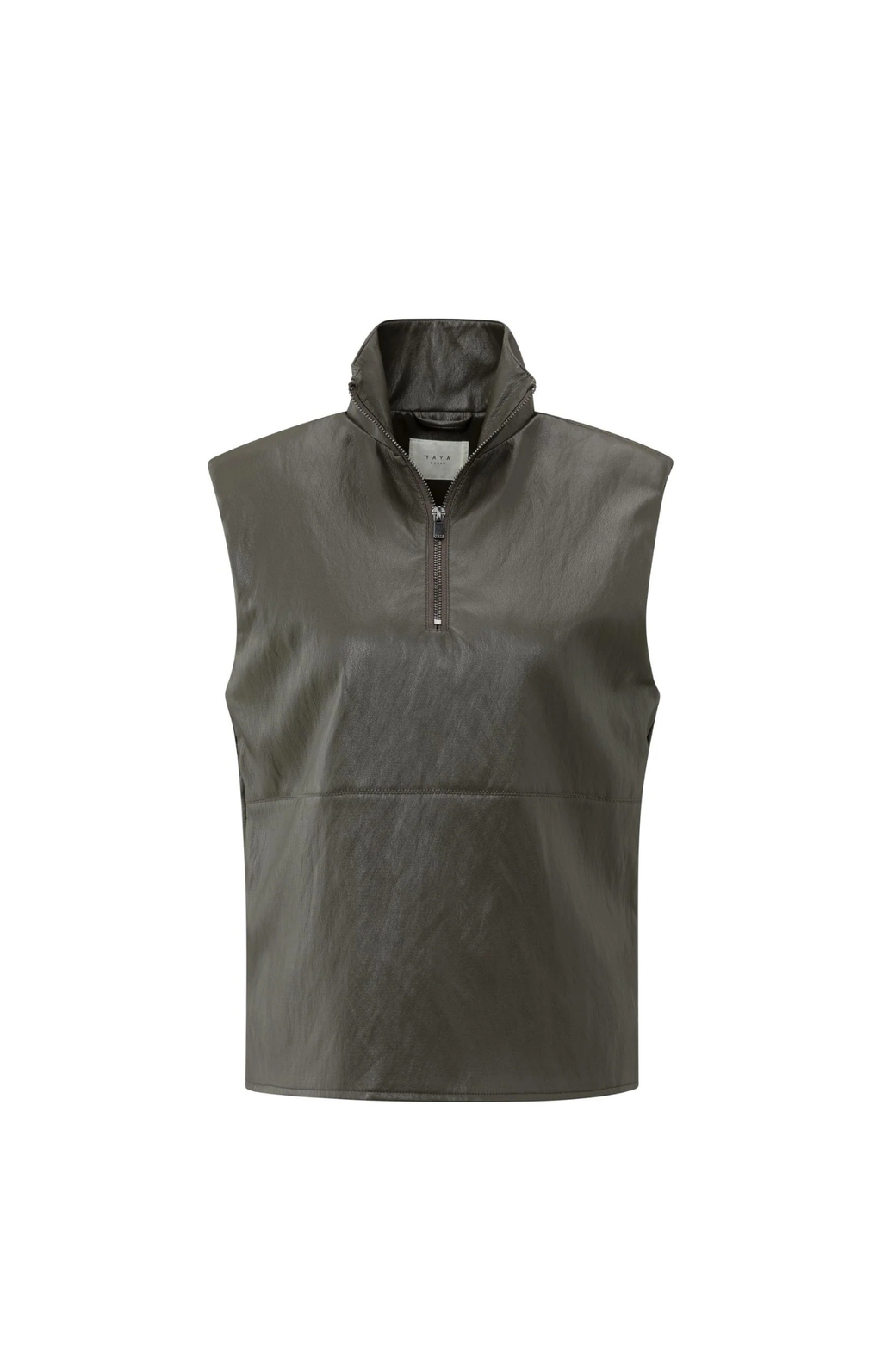YAYA | Faux Leather Zipper Top Dark Taupe Grey