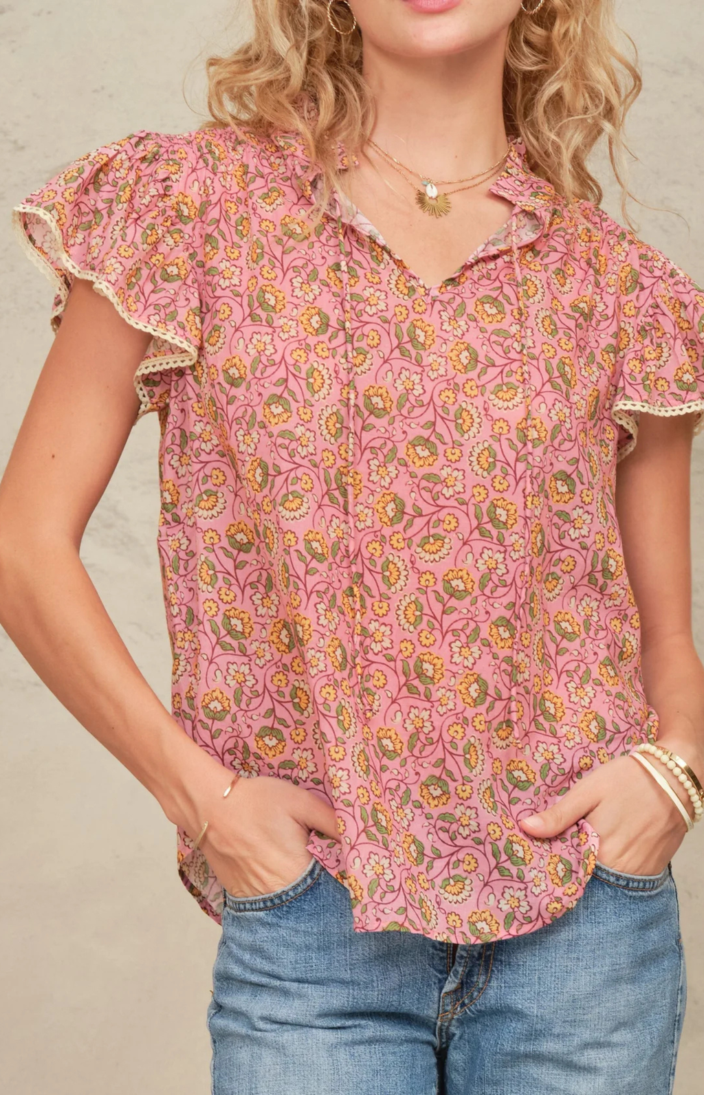 M.A.B.E. | Ceci Floral Printed Cotton Short Sleeve Top