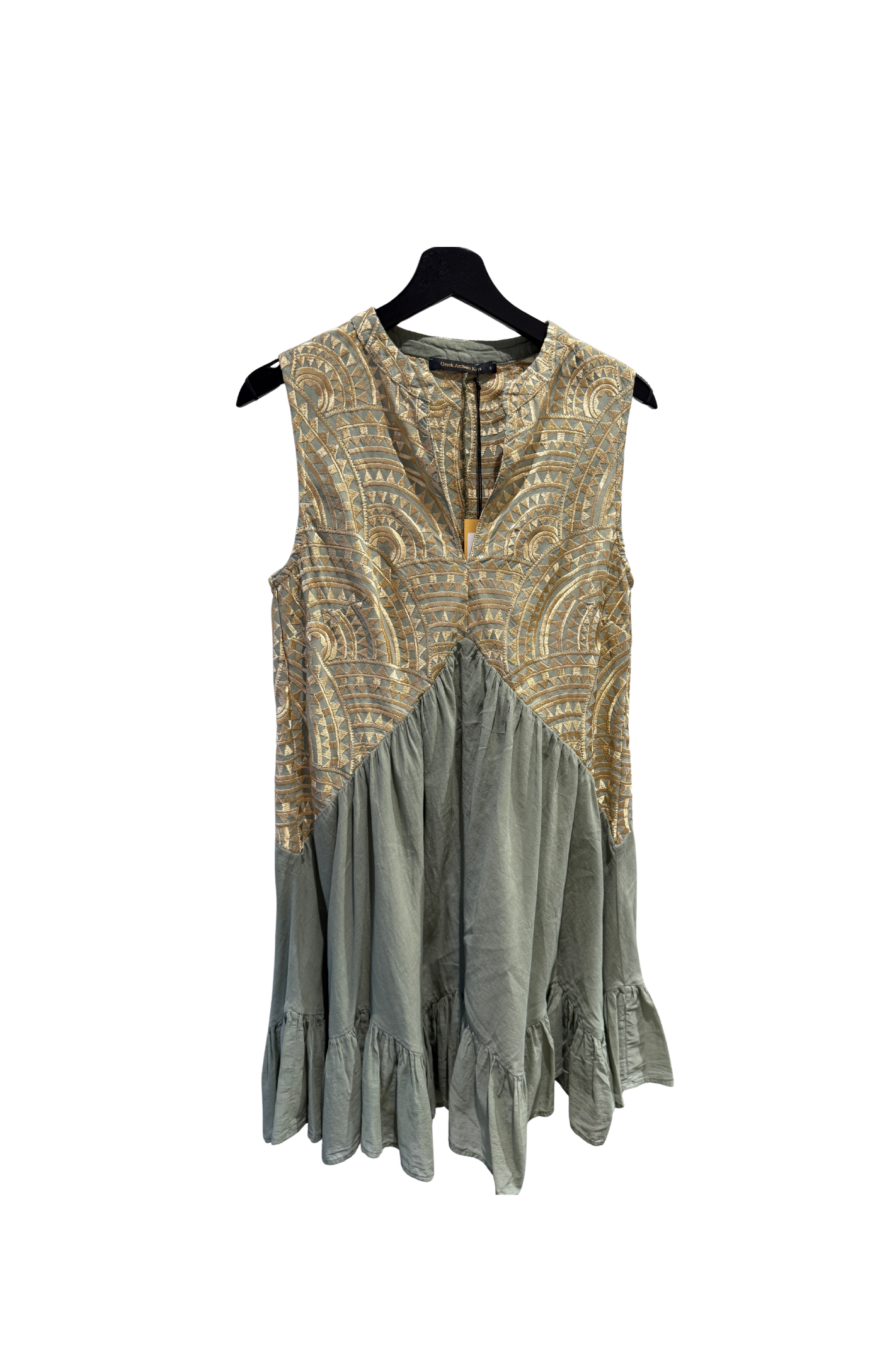 Greek Archaic Kori | Dress Short New Triangle Sleeveless Sage/Gold
