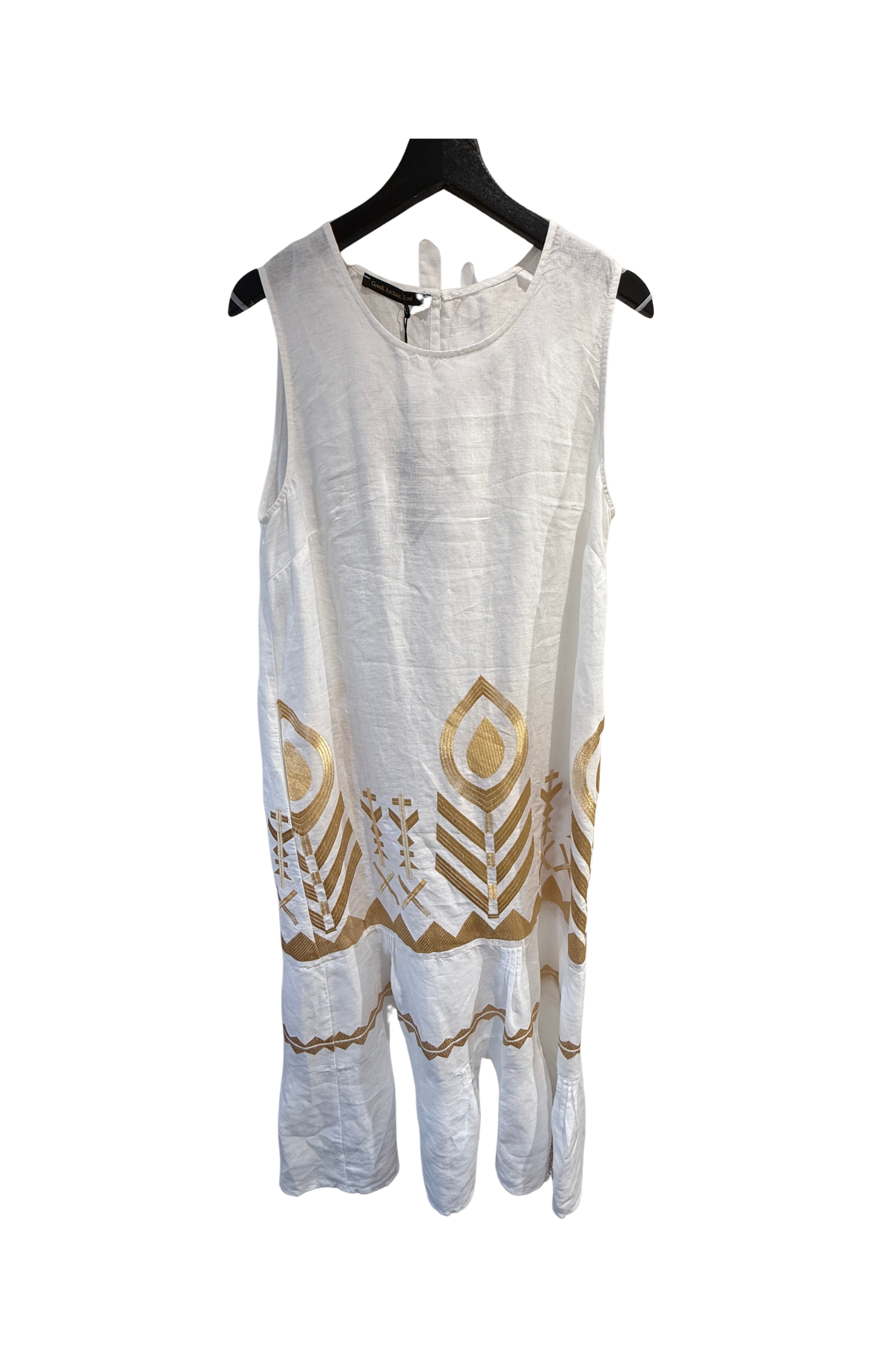 Greek Archaic Kori | Dress Maxi Feather Sleeveless Velt White/Gold