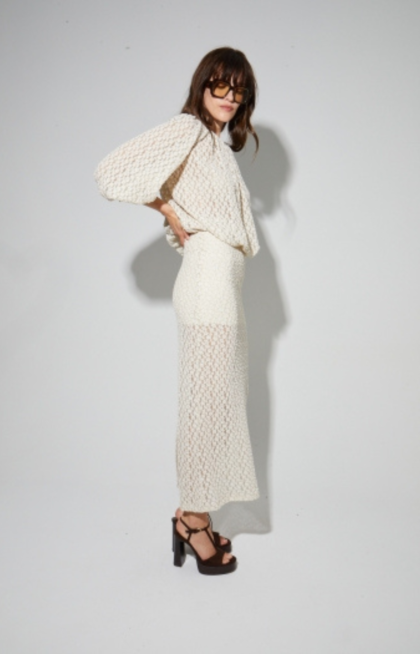 Imprevu | Rebecca Flower Maxi Skirt Natural Lace