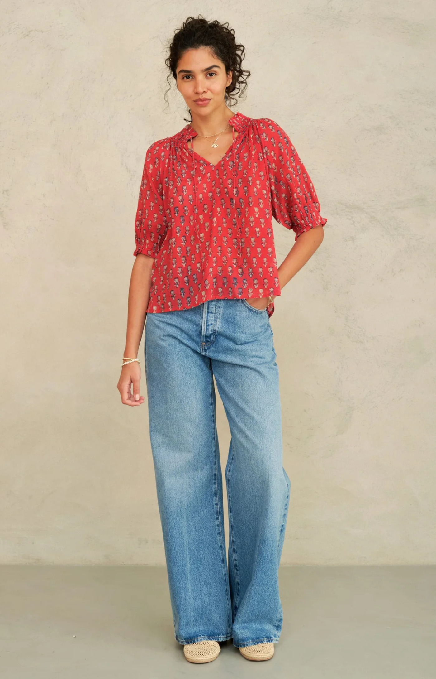 M.A.B.E. | Ari Print Short Sleeve Top Red