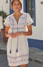 M.A.B.E. | Elsa Embroidered Cotton & Lace Trim Sundress Ecru/Multi