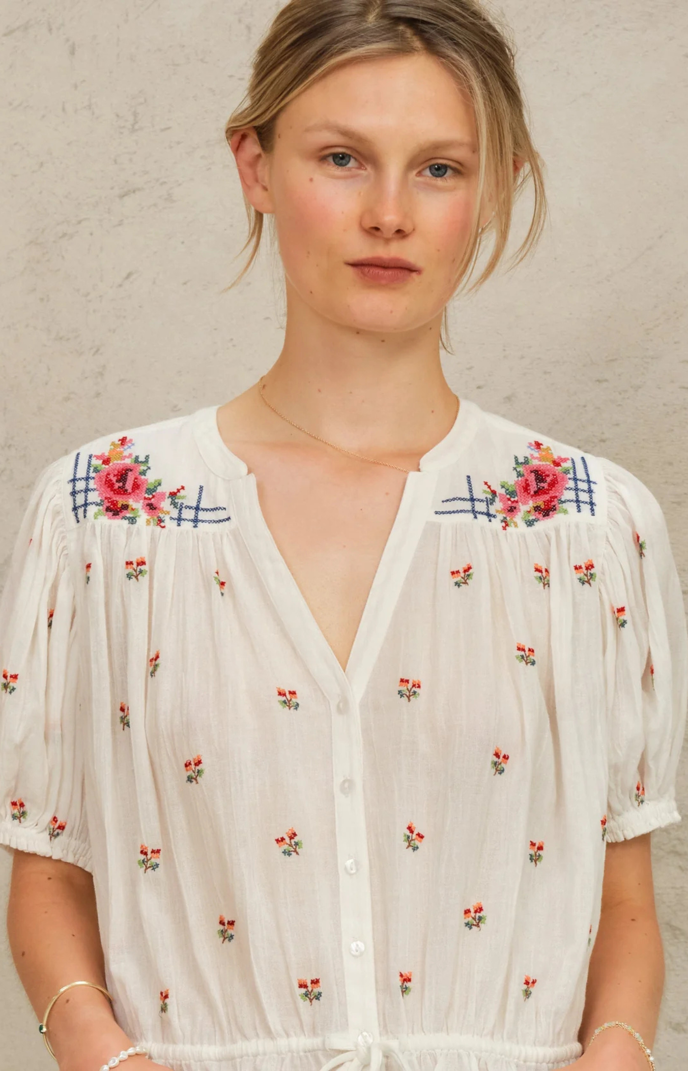 M.A.B.E. | Harlie Short Sleeve Top - Ecru/Multi