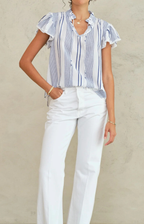 M.A.B.E. | Eleni Woven Frill Top - Blue Stripe