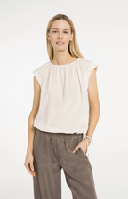 Yaya | Mouwloze Top met Geplooide Halslijn en Trekkoord Cloud Creme White
