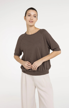 Yaya | Jersey Top met Gebriede Structuur Chocolate Martini Brown