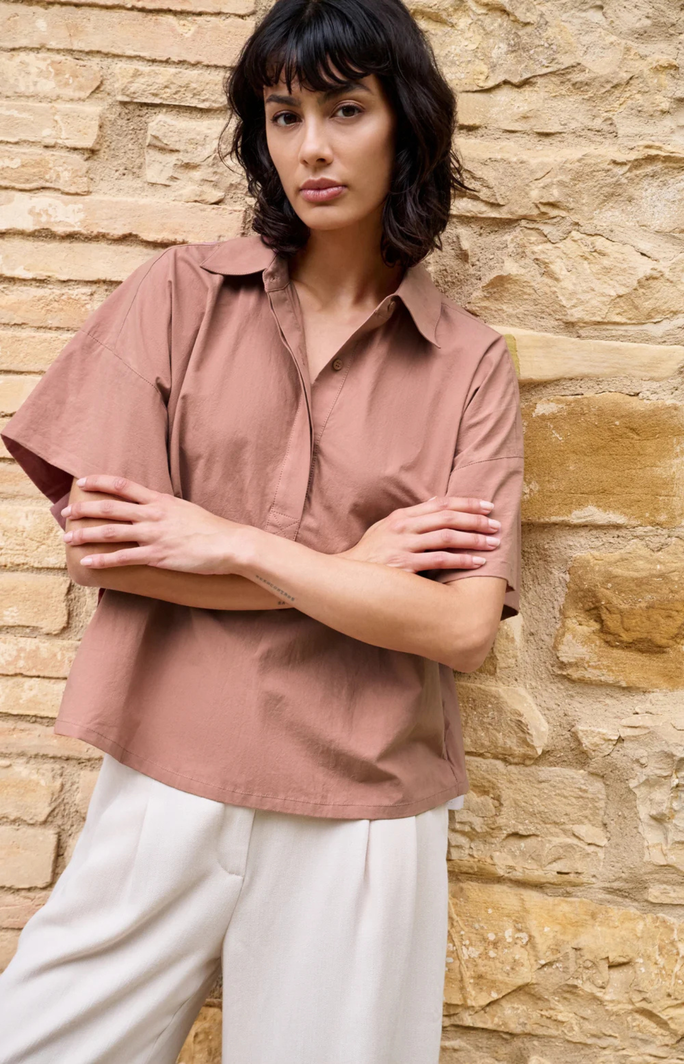 Yaya | Oversized Blouse met Mouwdetail Burlwood Pink