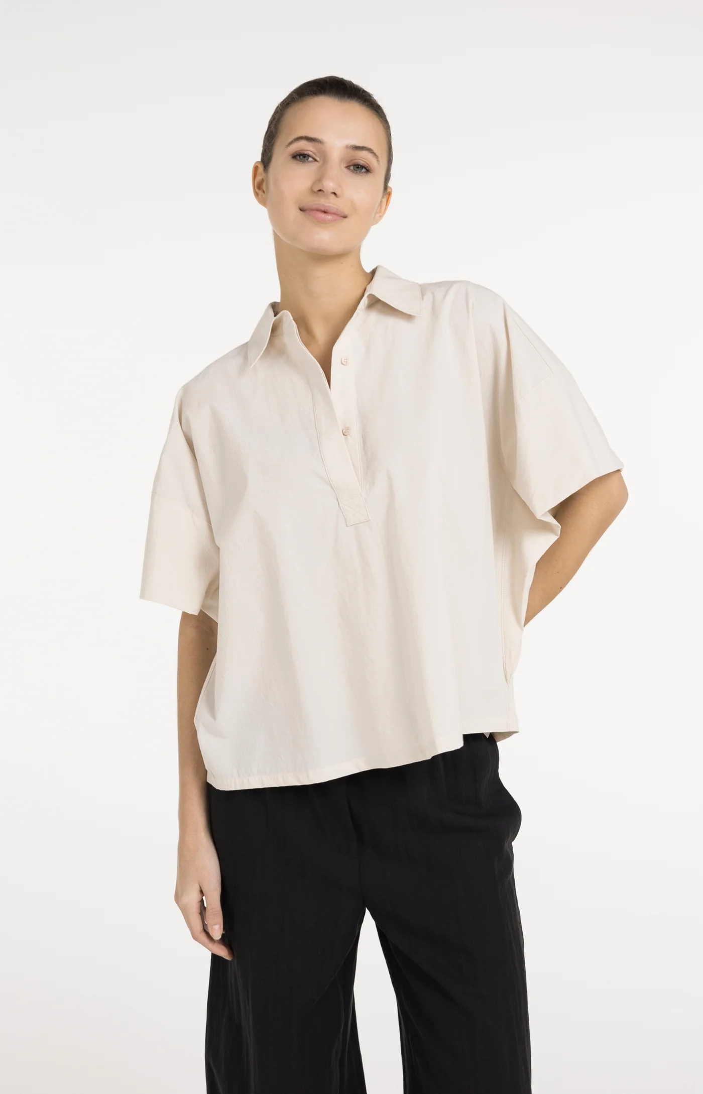 Yaya | Oversized Blouse met Mouwdetail  Cloud Creme White