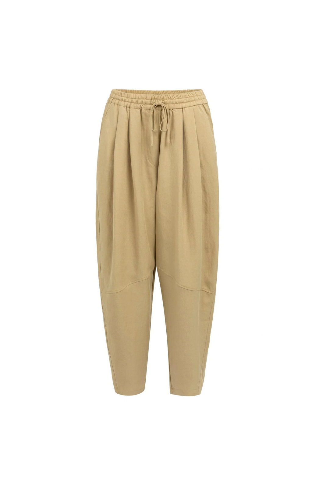 YAYA | Woven Barrel Leg Trousers Elastic Waist Safari Brown