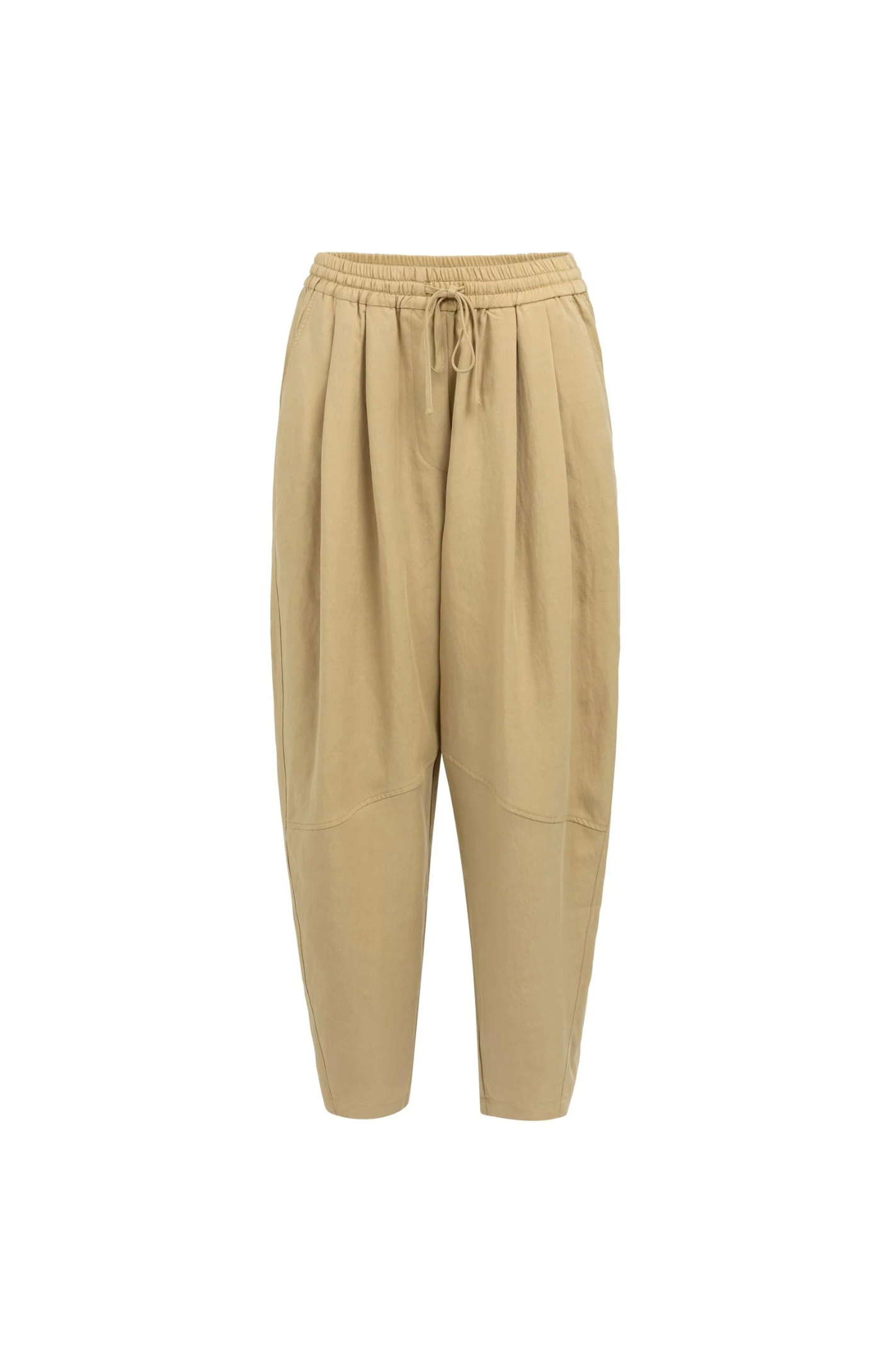YAYA | Woven Barrel Leg Trousers Elastic Waist Safari Brown