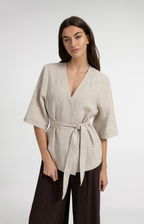 YAYA | Linen Wrap Jacket Tie Belt Light Beige Melange