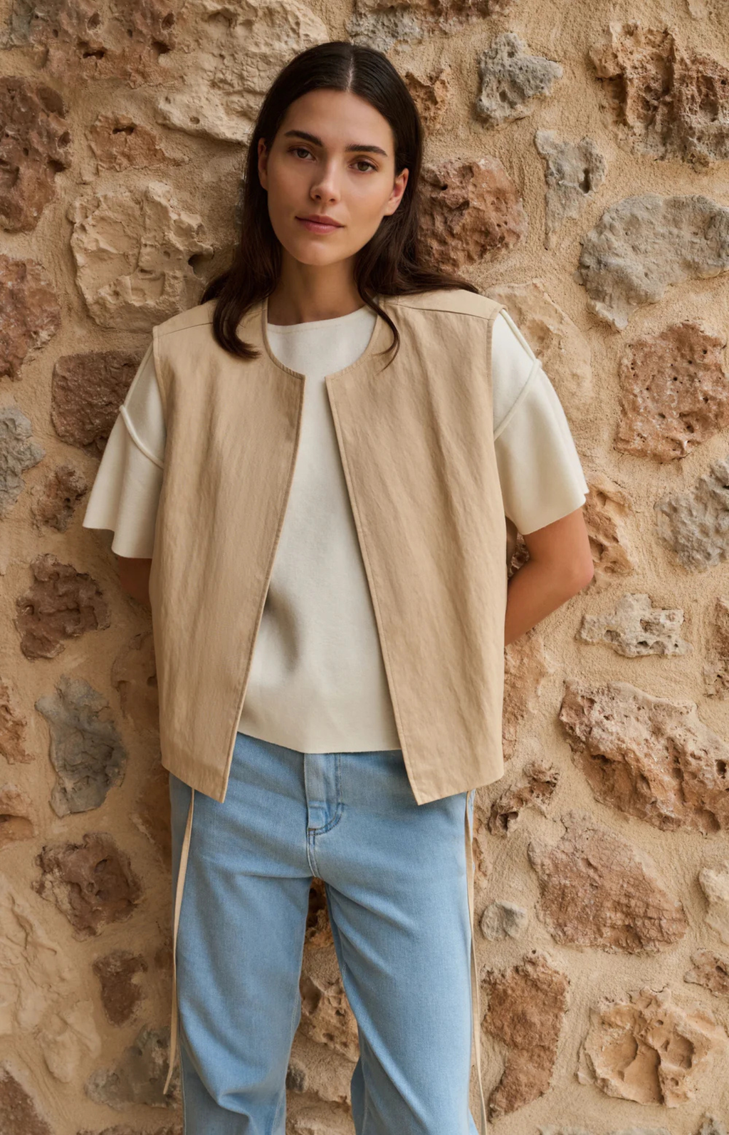 YAYA | Mouwloos Zomerjack Desert Beige