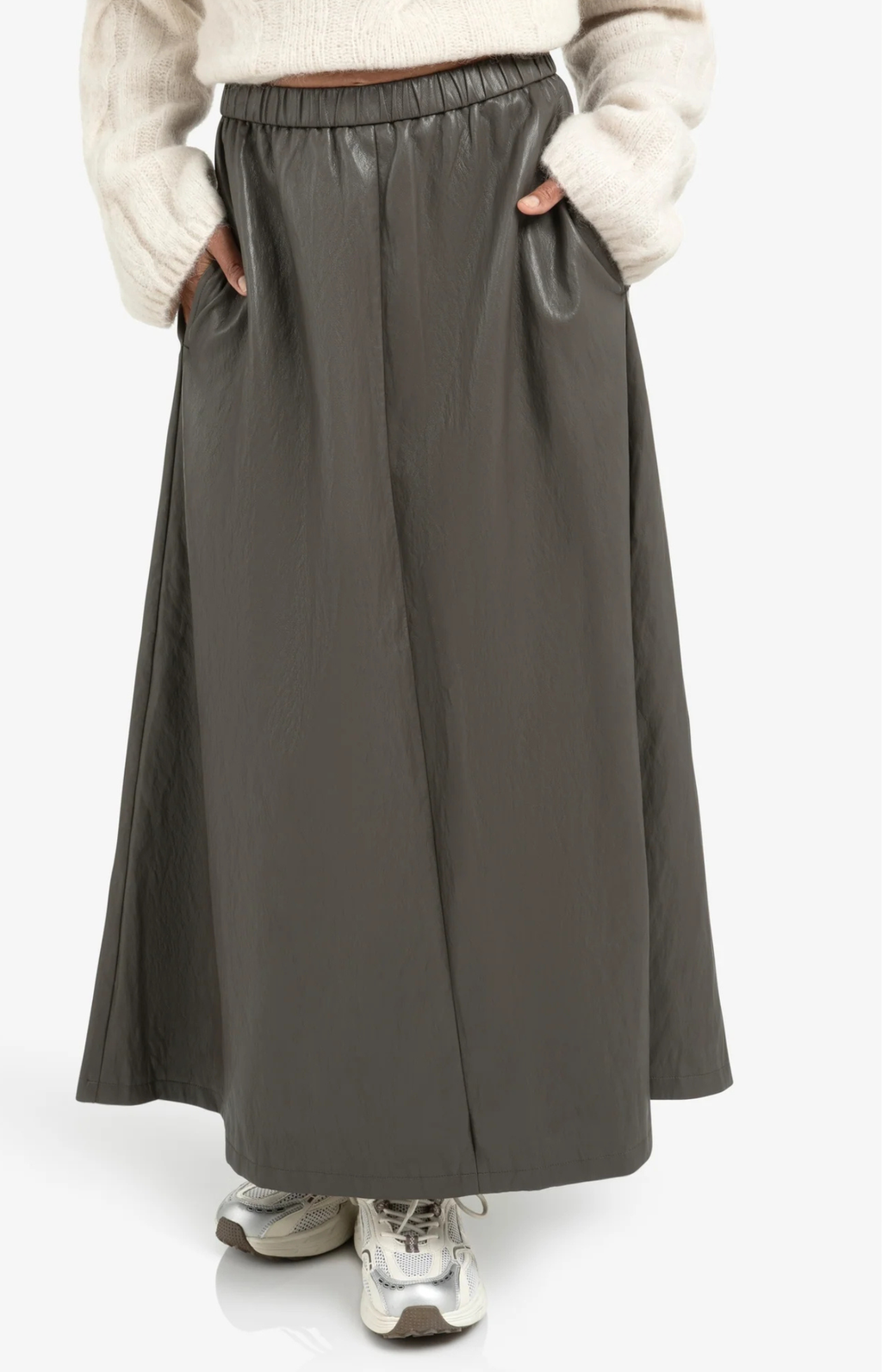 YAYA | Faux Leather A-Line Skirt Dark Taupe Grey