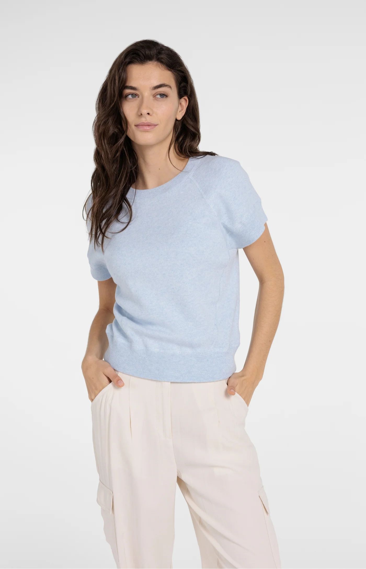 YAYA | Sweater Met Korte Mouwen En Naaddetails Light Blue Melange