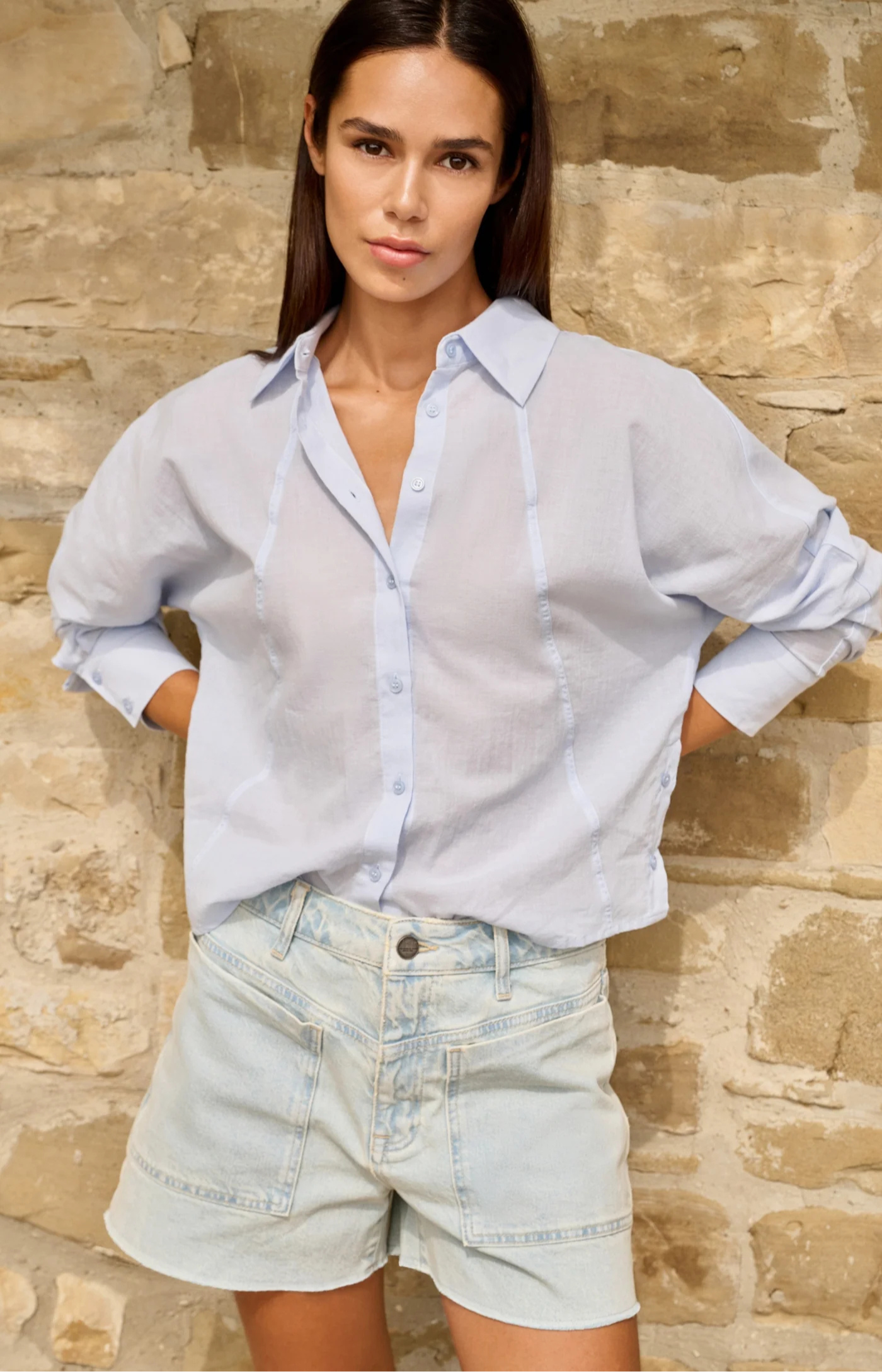 YAYA | Blouse Met Schuine Naden En Knoopdetails Light Blue