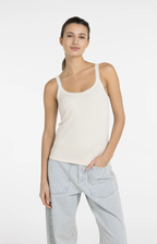 YAYA | Singlet Met Mesh Afwerking Creme Beige