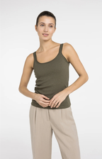 YAYA | Singlet Met Mesh Afwerking Army Green