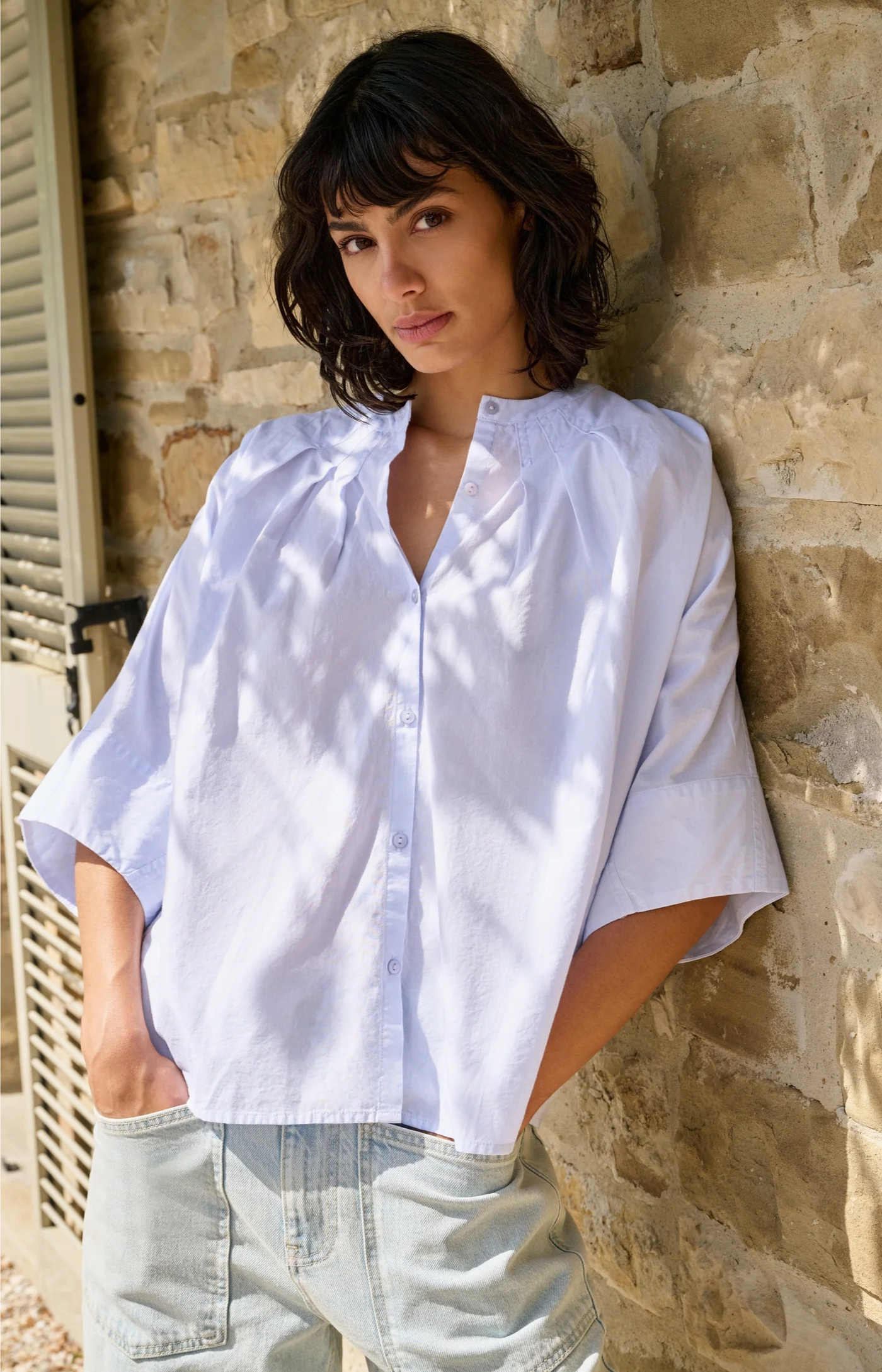 YAYA | Oversized Blouse Met Vleermuismouwen En Plooidetails Light Blue