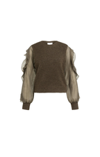 YAYA | Knitted Sweater With Ruffle Sleeves Slate Black Brown