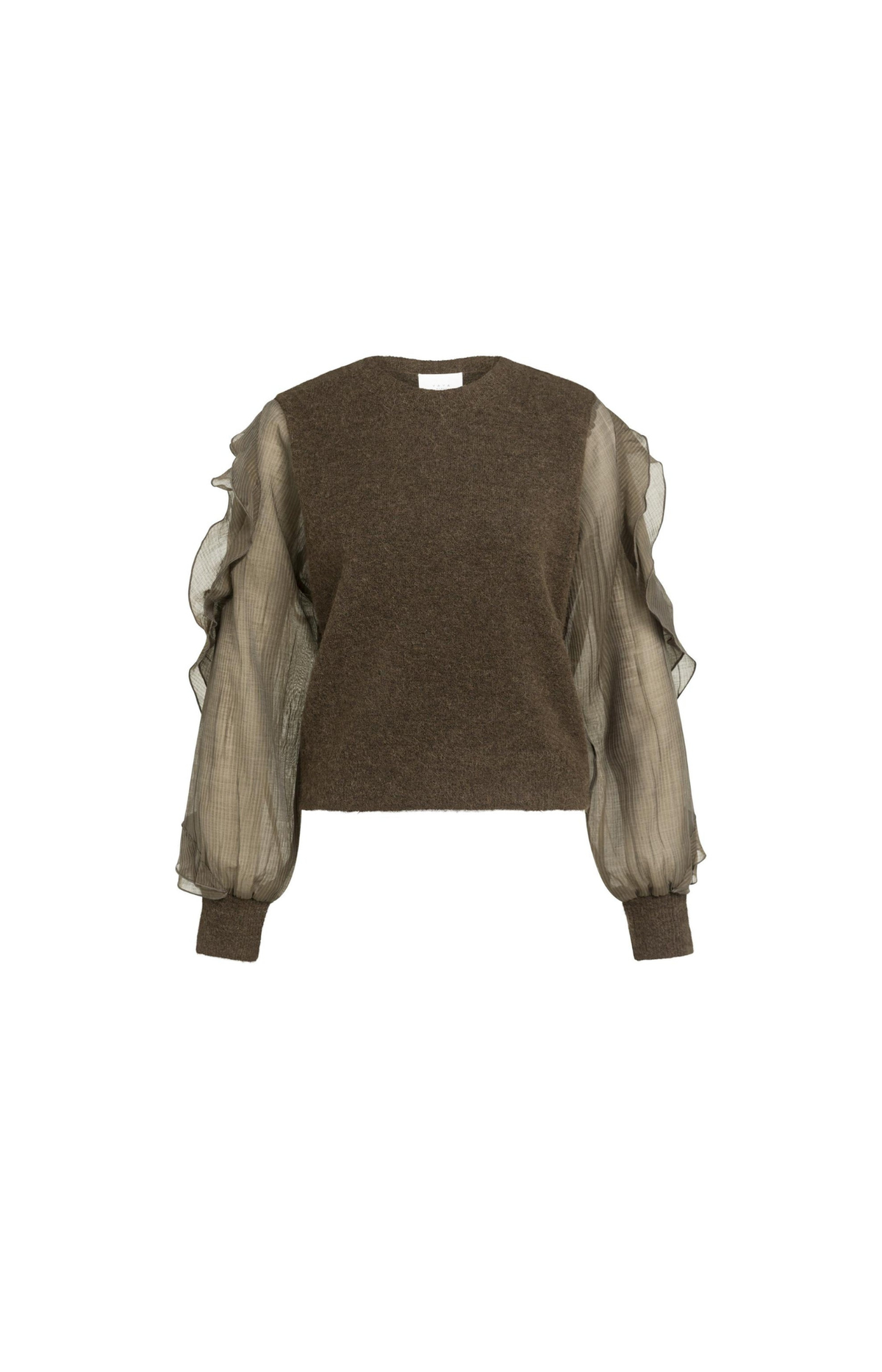 YAYA | Knitted Sweater With Ruffle Sleeves Slate Black Brown
