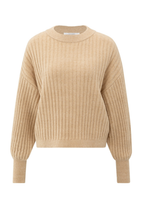 YAYA | Geribbelde Trui Light Camel