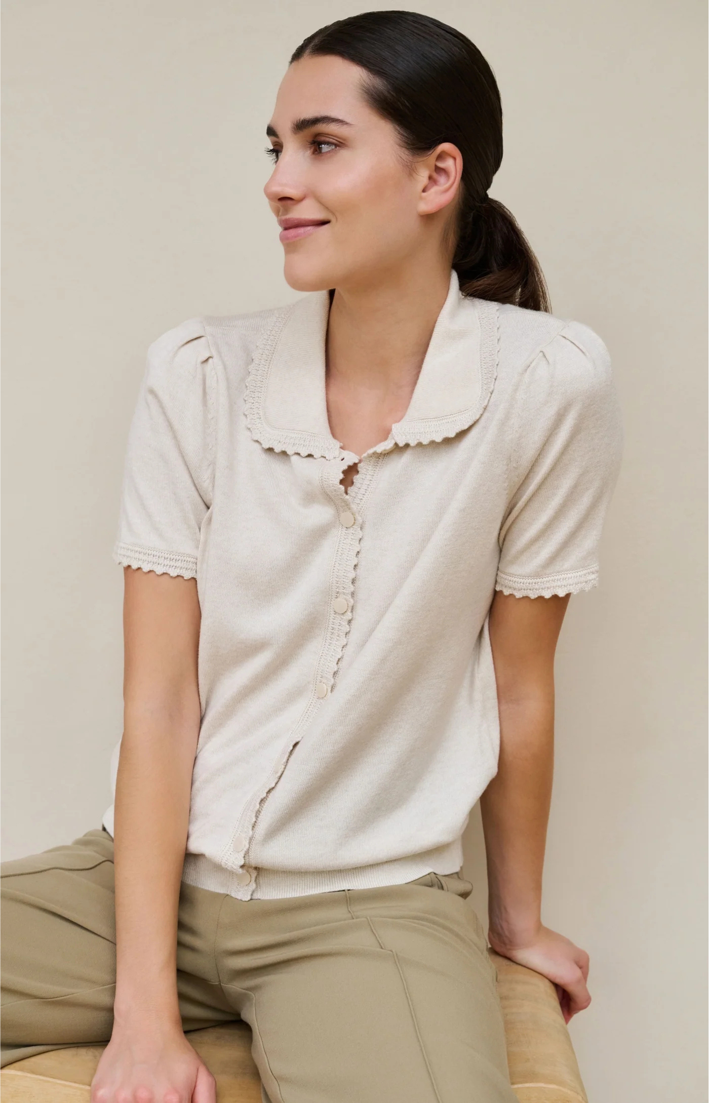 YAYA | Gebreid Vest Met Korte Mouwen En Knopen Kit Beige Melange