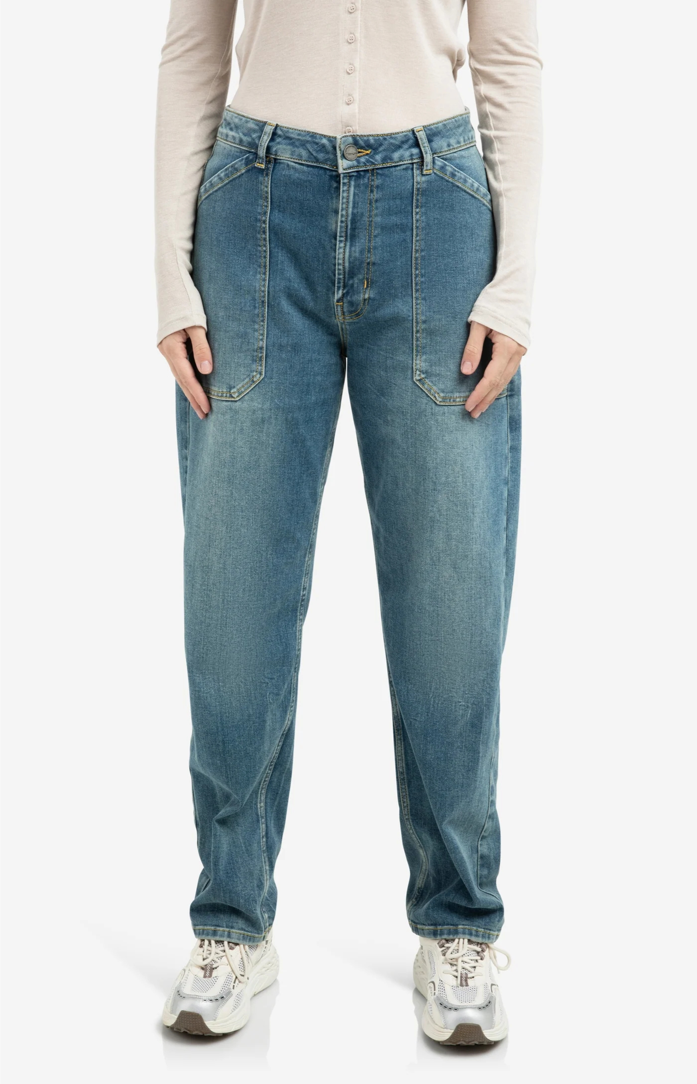 YAYA | Denim Cargobroek Met Laag Kruis En Wijde Pijpen Blue Denim