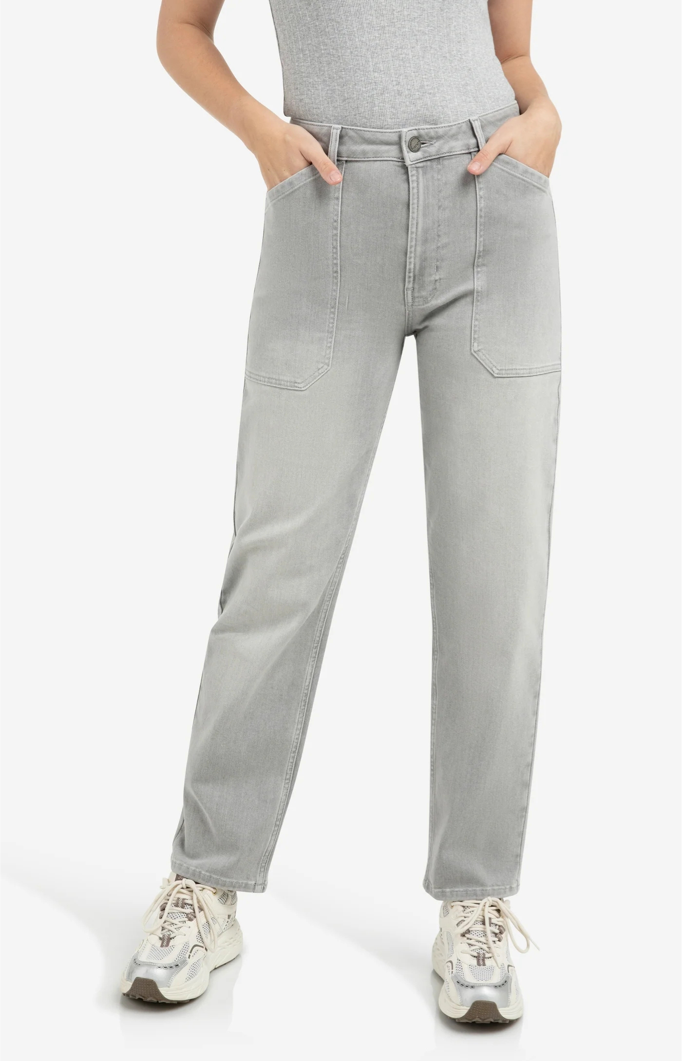 YAYA | Denim Cargobroek Met Laag Kruis En Wijde Pijpen Mid Grey Denim