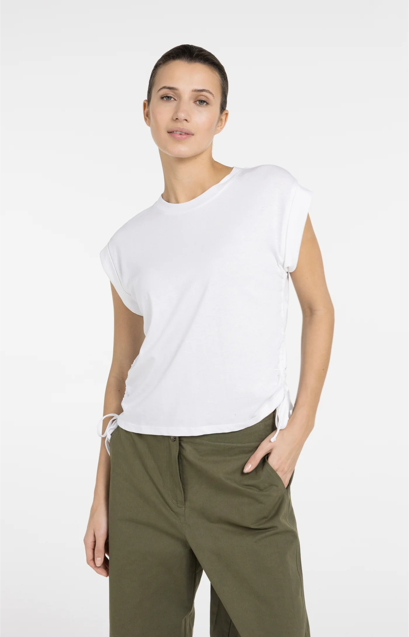 YAYA | Top Met Korte Mouwen En Verstelbare Koorden Pure White