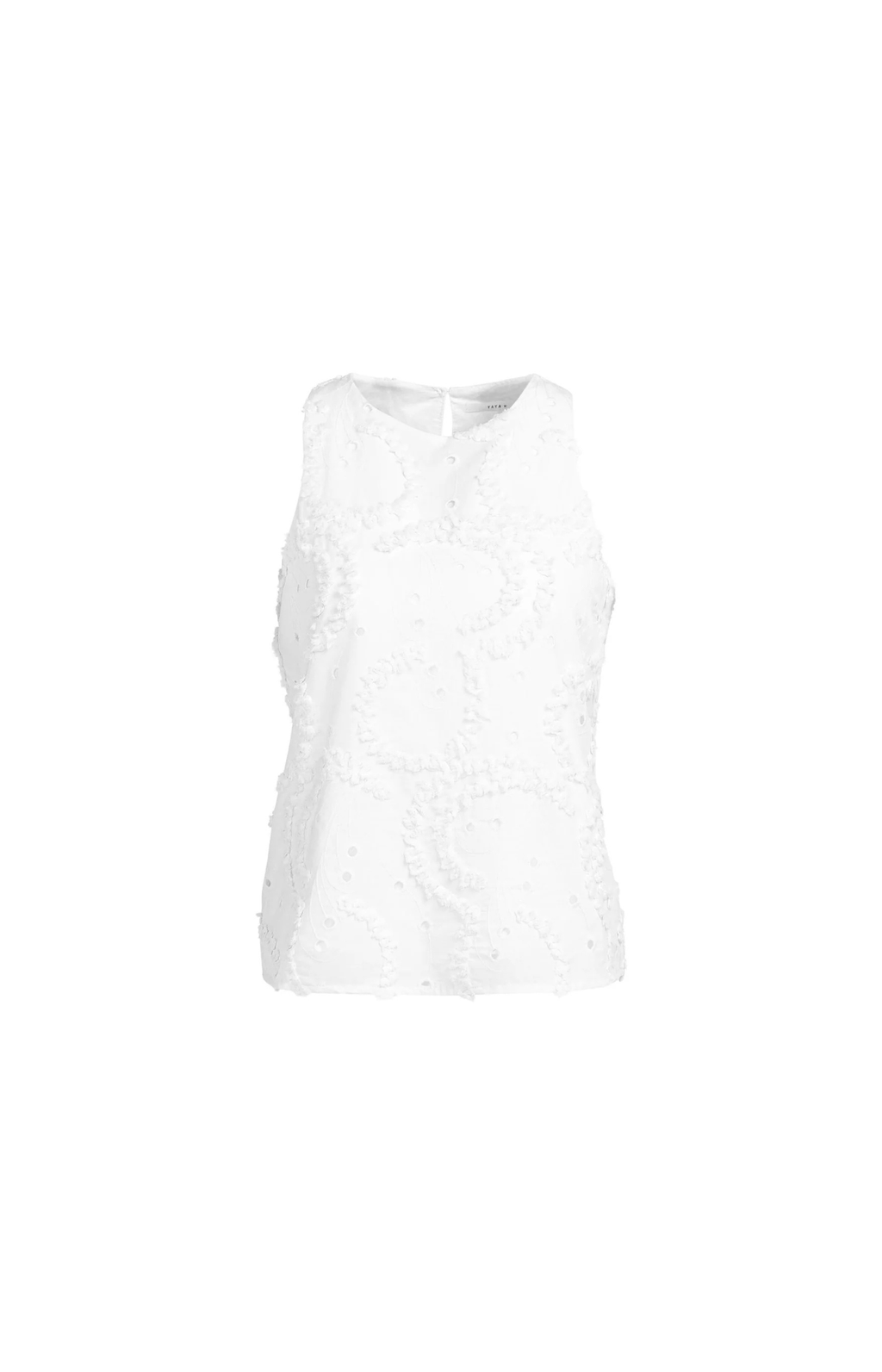 YAYA | Geborduurde Mouwloze Top Met Ronde Hals Snowfade White