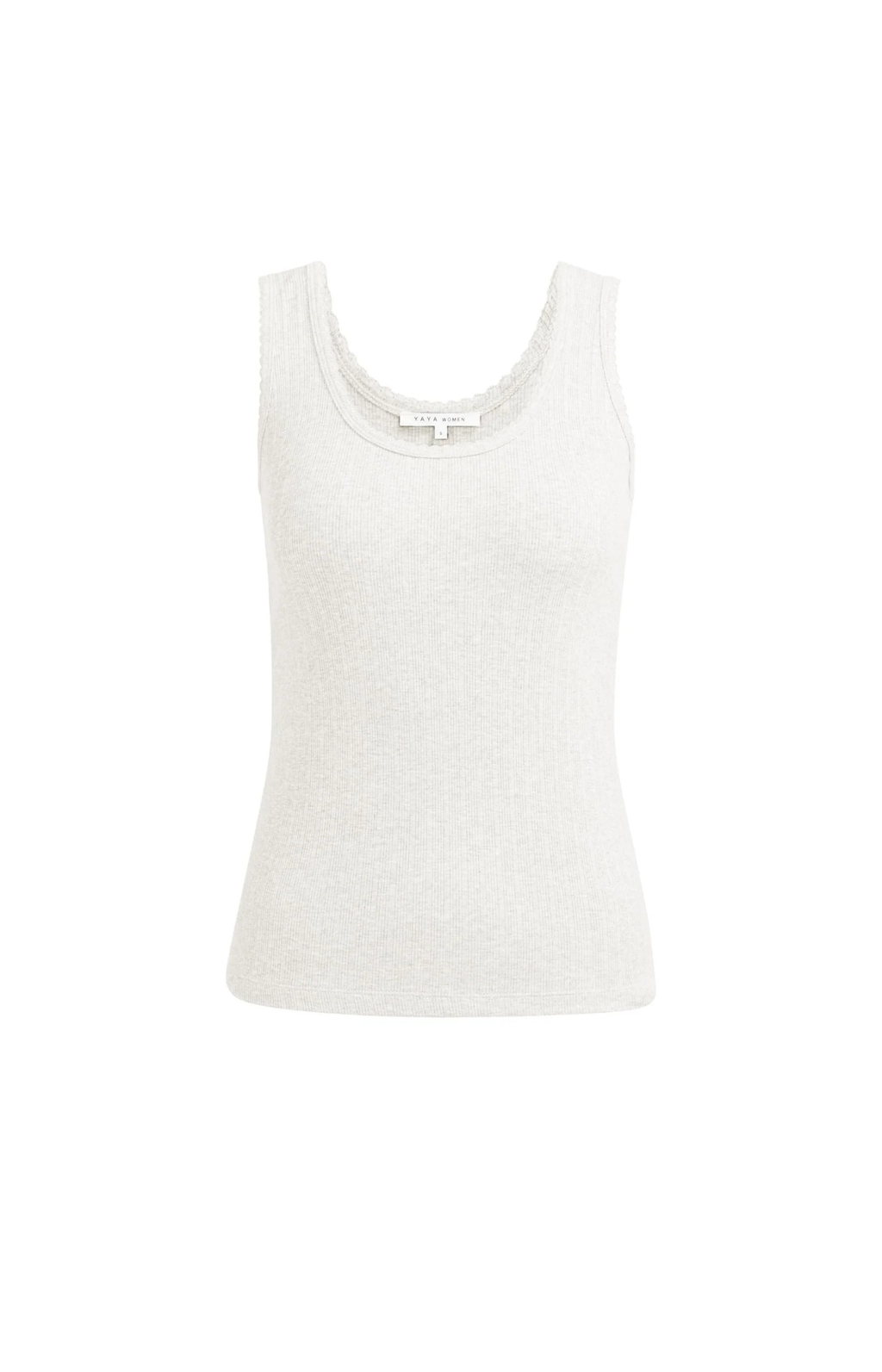 YAYA | Geribd Singlet Met Sierlijke Halsrand Off-White