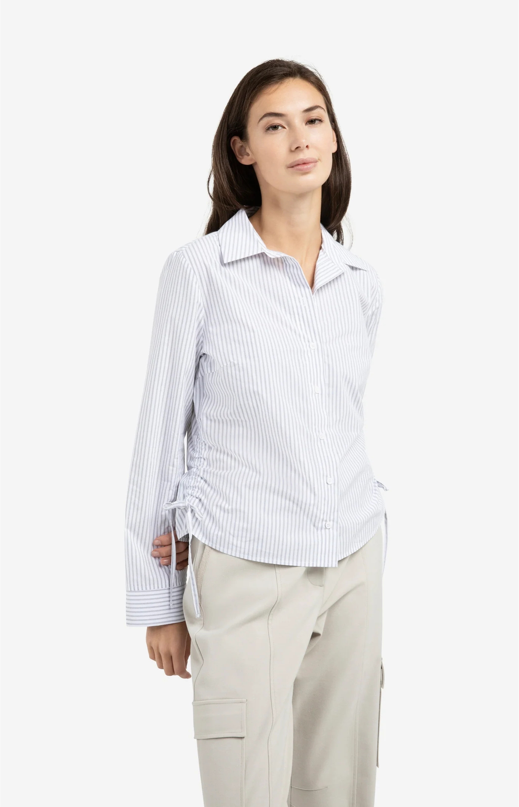 YAYA | Getailleerde Blouse Met Koordjes Aan De Zijkant Iron Grey Dessin