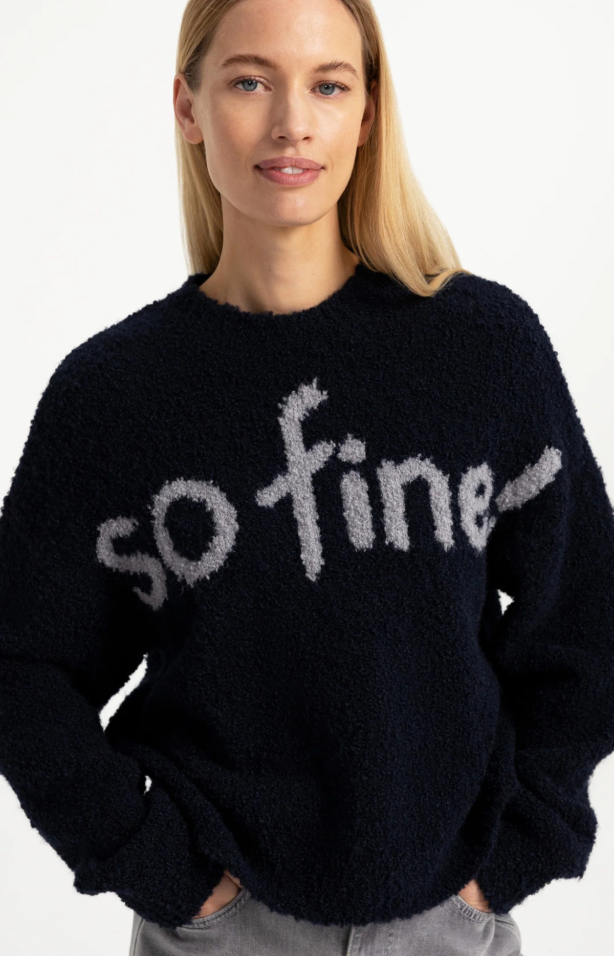 YAYA | Knitted Sweater Artwork Cat Black Dessin