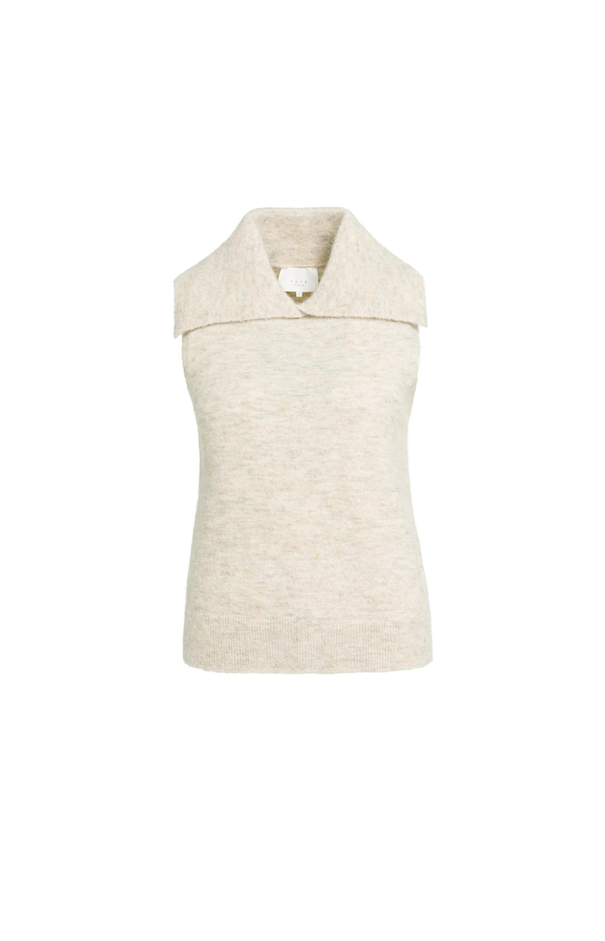 YAYA | Sleeveless Knitted Top Collar Light Beige Melange