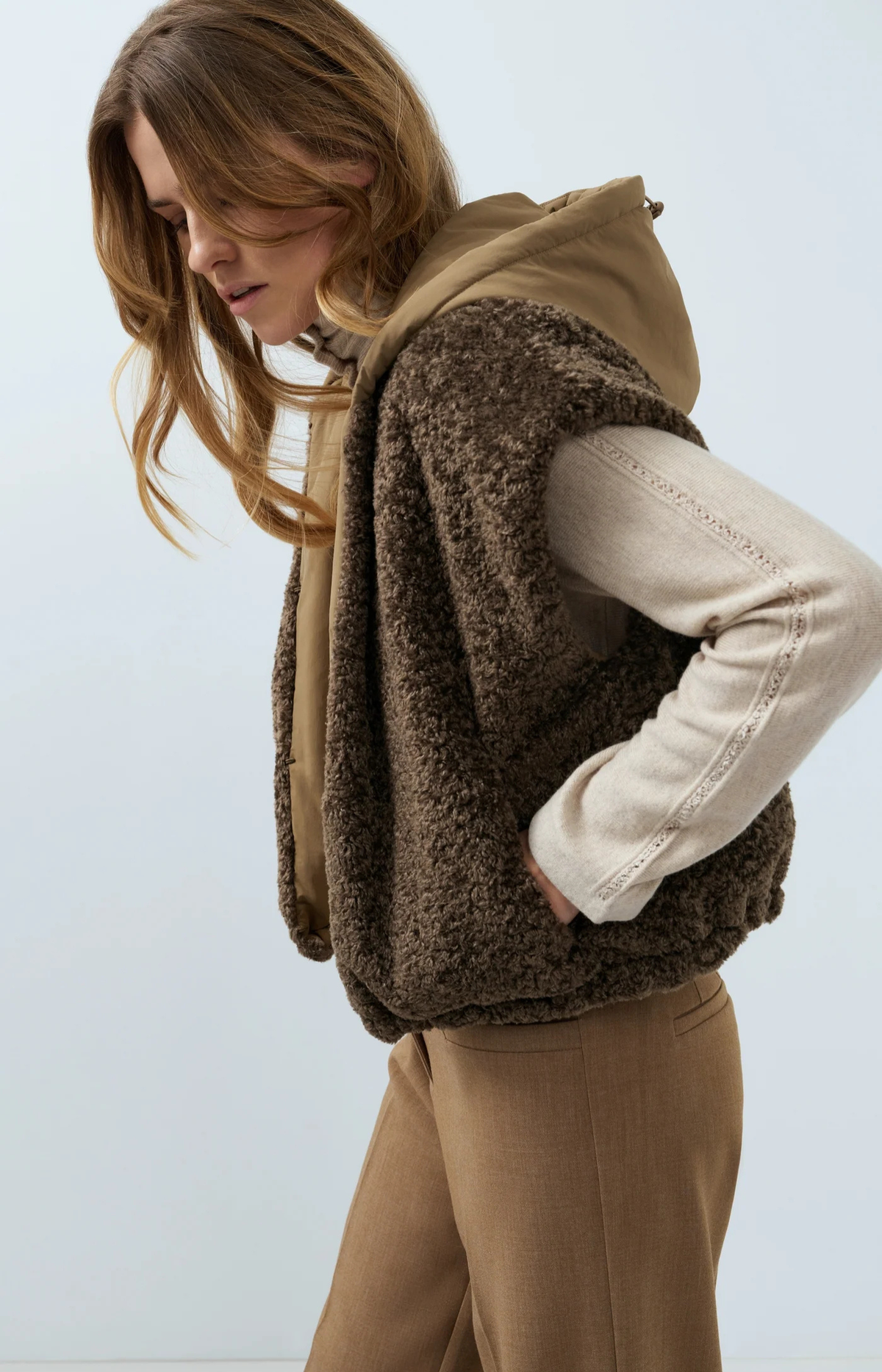 YAYA | Reversible Bodywarmer Hood Slate Black Brown
