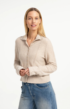 YAYA | Knitted Cardigan High Collar Light Beige Melange