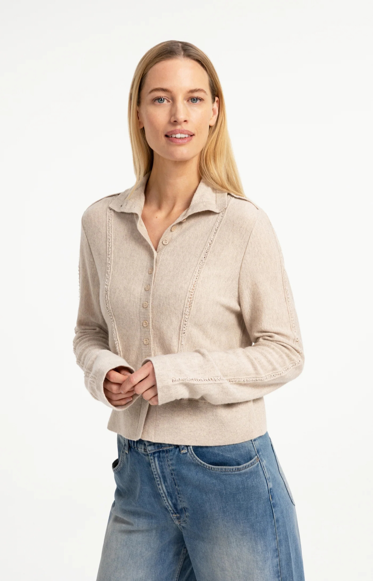YAYA | Knitted Cardigan High Collar Light Beige Melange