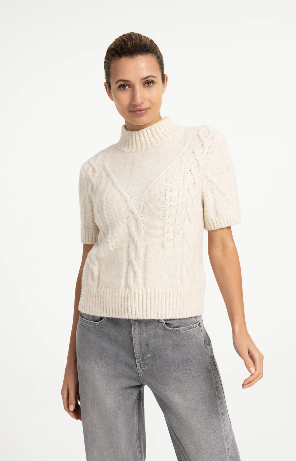 YAYA | Cable Knit Sweater Off White Melange