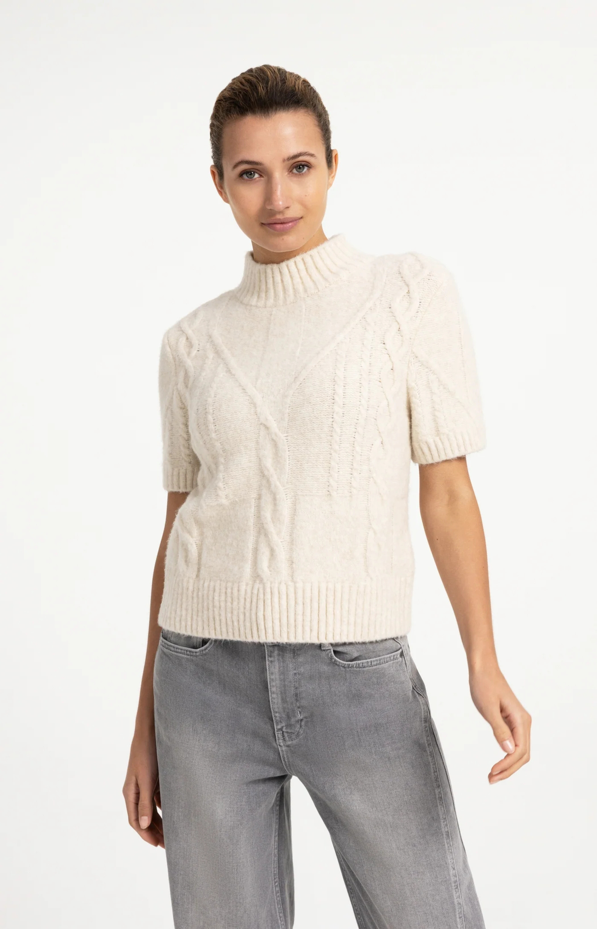 YAYA | Cable Knit Sweater Off White Melange
