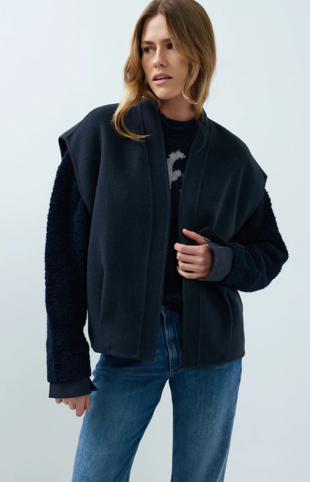 YAYA | Oversized Wool Blend Bodywarmer Cat Black Melange